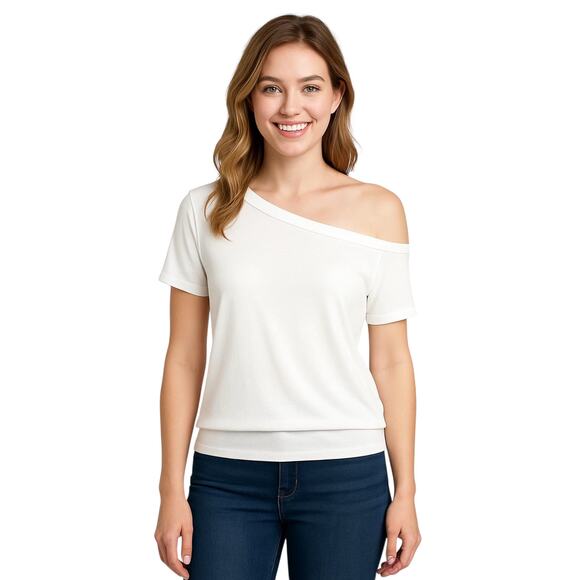 TORRID Plus Size 4 (26) Off-Shoulder Featherlight Slub Tee White - Picture 1 of 7